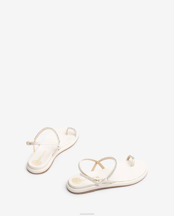 Unisa kvinnor vit platt läder sandal med tåstolpar 06DT1313