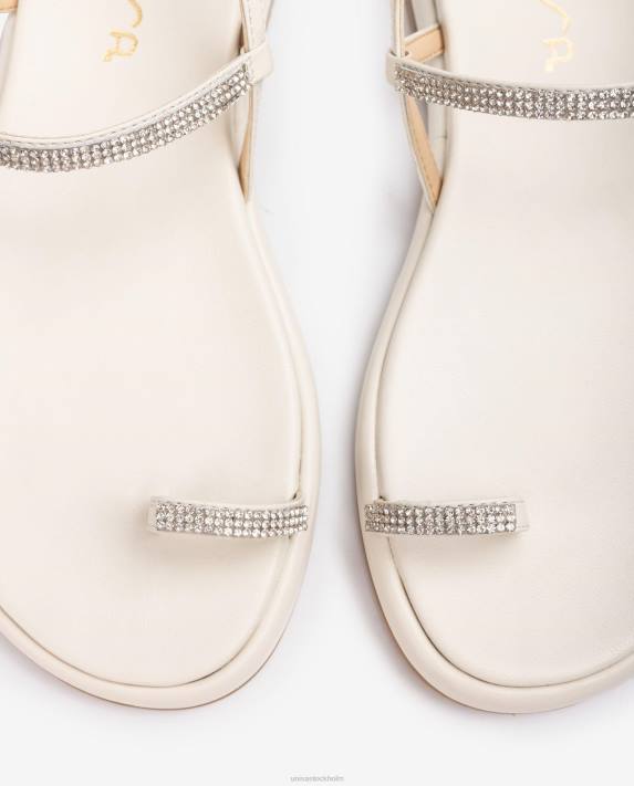 Unisa kvinnor vit platt läder sandal med tåstolpar 06DT1313