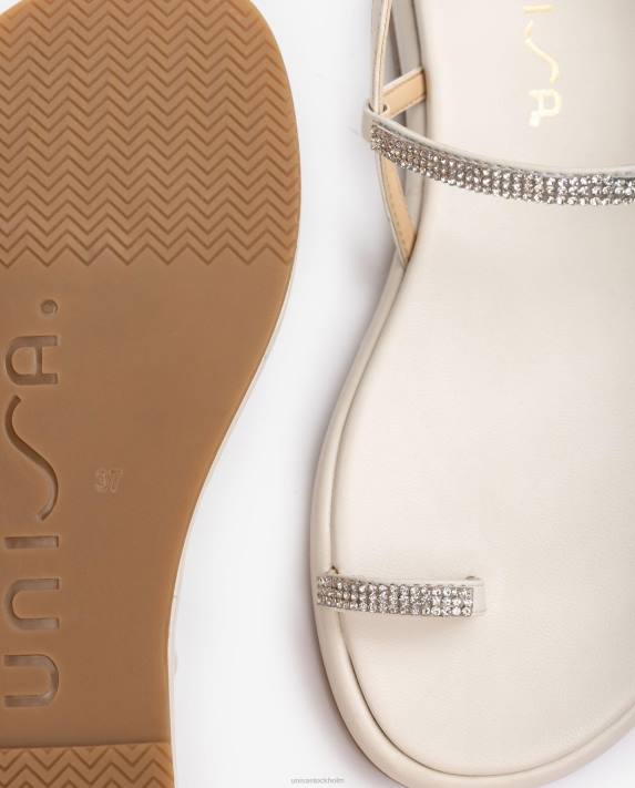 Unisa kvinnor vit platt läder sandal med tåstolpar 06DT1313