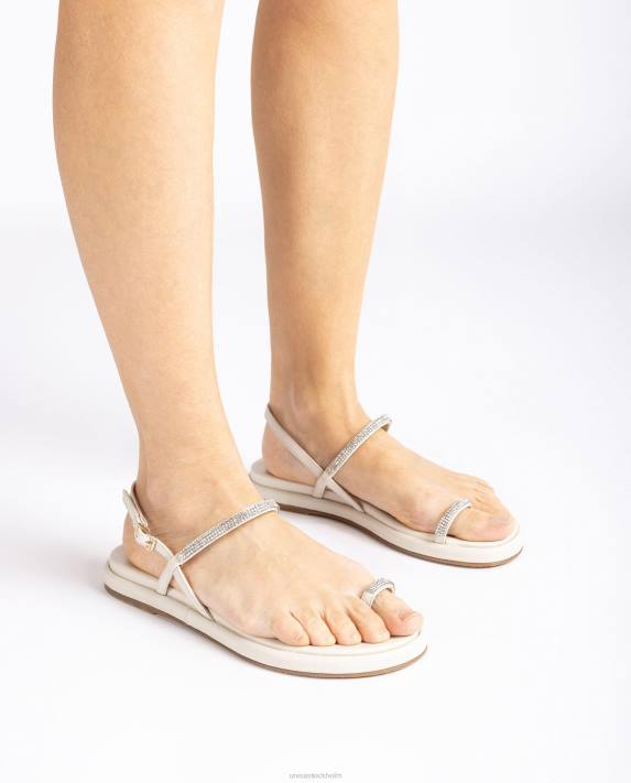 Unisa kvinnor vit platt läder sandal med tåstolpar 06DT1313