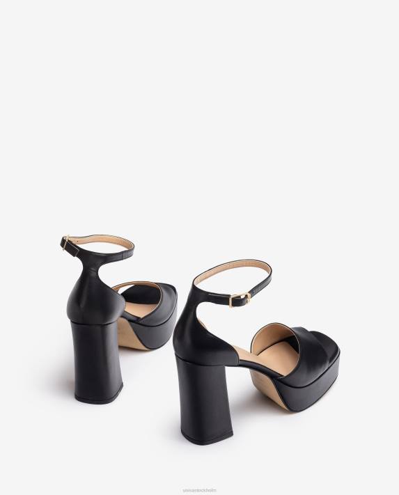 Unisa kvinnor svart sandal med fyrkantig tå med plattform 06DT53