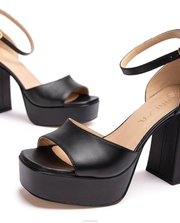 Unisa kvinnor svart sandal med fyrkantig tå med plattform 06DT53