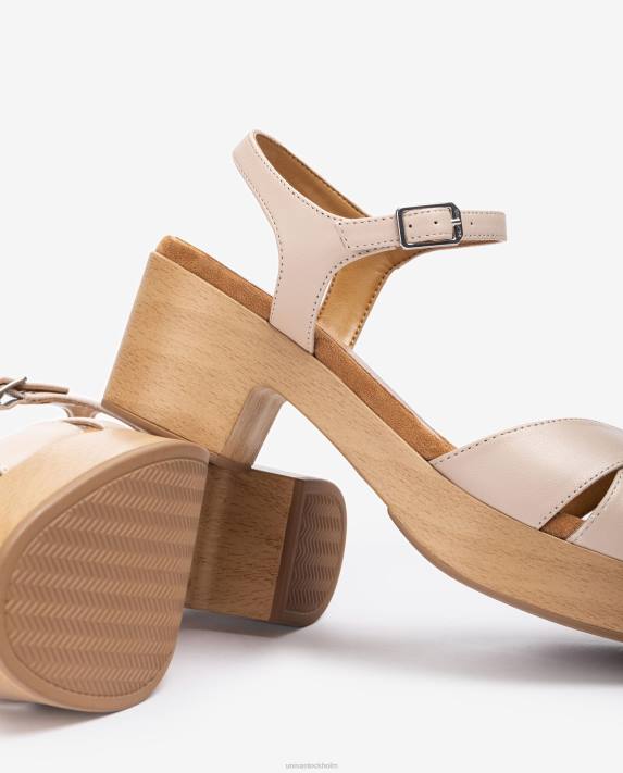 Unisa kvinnor beige medelhög klack lädersandal 06DT405