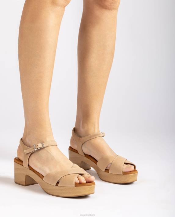 Unisa kvinnor beige medelhög klacksandal i mocka 06DT408