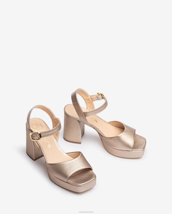 Unisa kvinnor brons sandal i metallisk lädereffekt med bred klack 06DT1