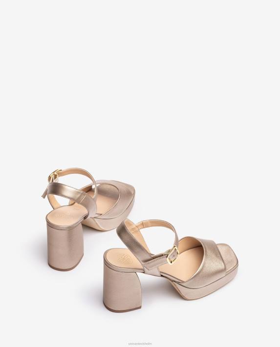Unisa kvinnor brons sandal i metallisk lädereffekt med bred klack 06DT1