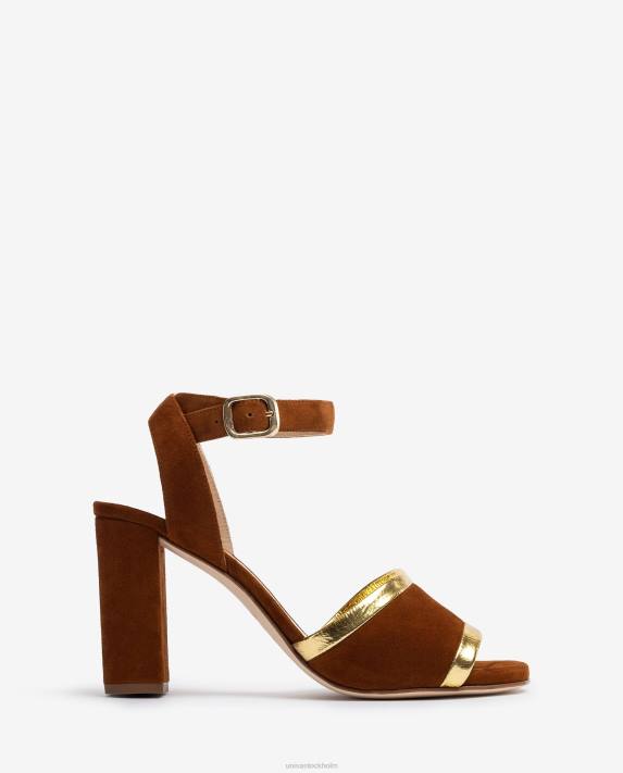 Unisa kvinnor brun mocka och lädersandal i metallic effekt 06DT1305