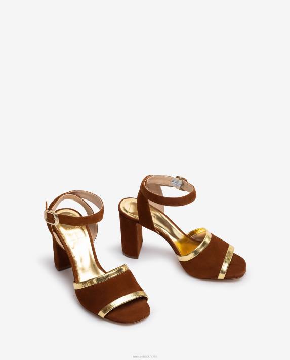 Unisa kvinnor brun mocka och lädersandal i metallic effekt 06DT1305