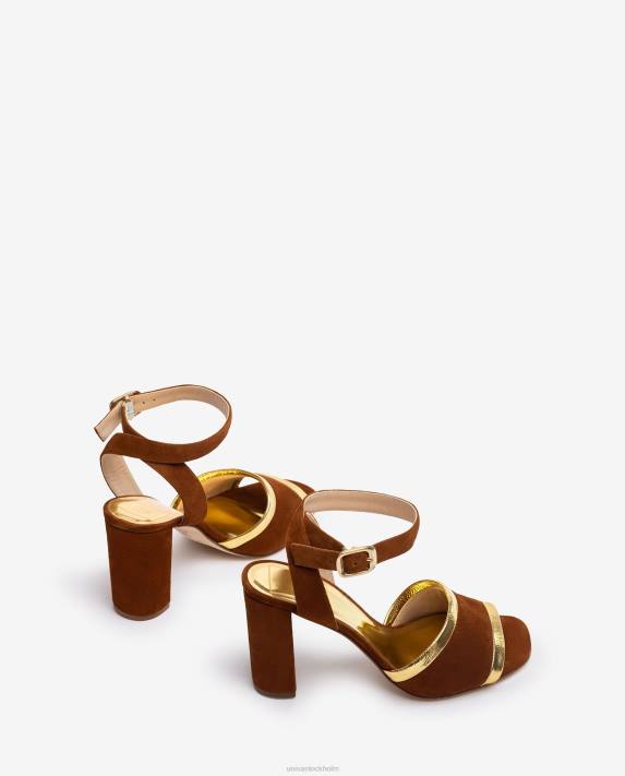 Unisa kvinnor brun mocka och lädersandal i metallic effekt 06DT1305