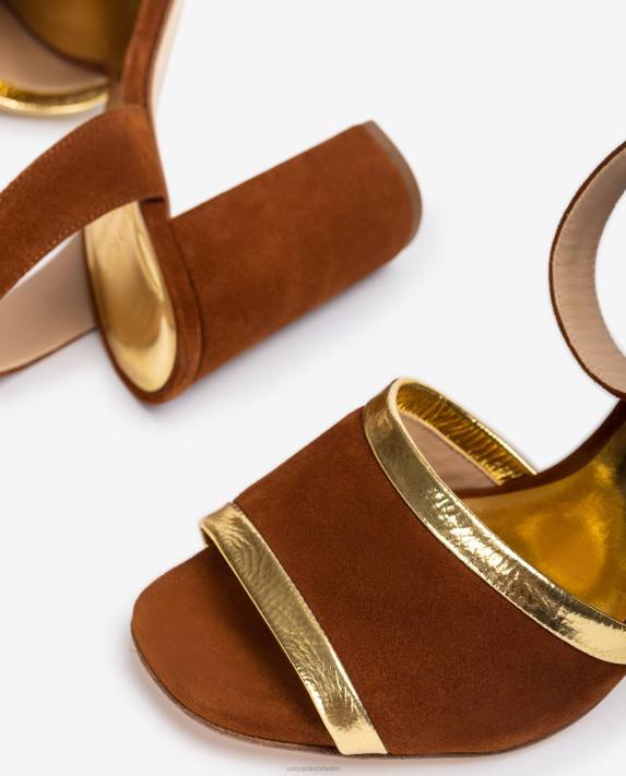 Unisa kvinnor brun mocka och lädersandal i metallic effekt 06DT1305