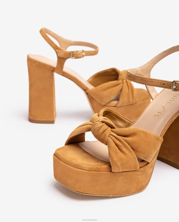 Unisa kvinnor brun sandal med fyrkantig tå med knut framtill 06DT51