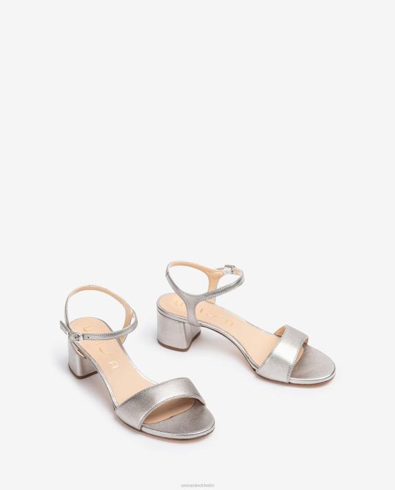 Unisa kvinnor graciös lädersandaler i metalleffekt med bred klack 06DT368