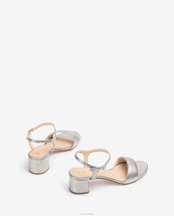 Unisa kvinnor graciös lädersandaler i metalleffekt med bred klack 06DT368