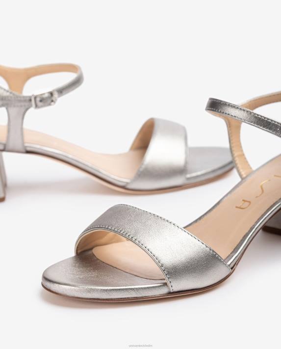 Unisa kvinnor graciös lädersandaler i metalleffekt med bred klack 06DT368