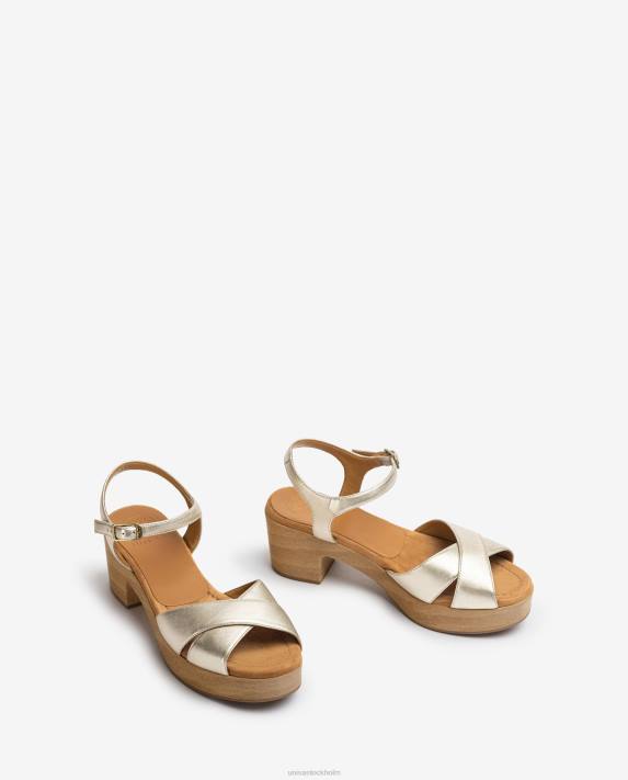 Unisa kvinnor guld medelhög klack lädersandal 06DT419
