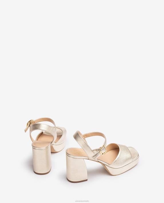 Unisa kvinnor guld sandal i metallisk lädereffekt med bred klack 06DT2