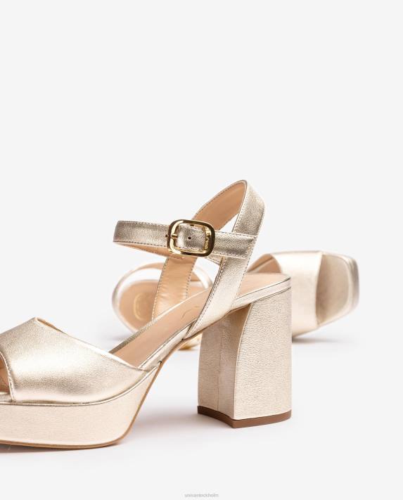 Unisa kvinnor guld sandal i metallisk lädereffekt med bred klack 06DT2