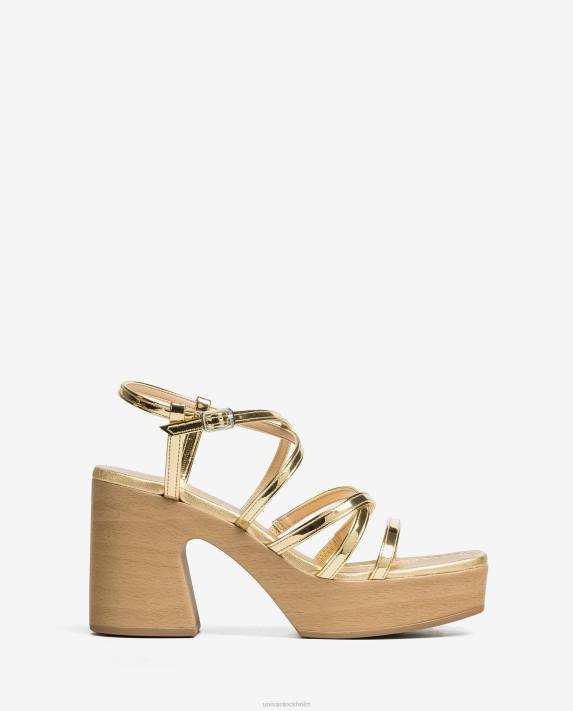 Unisa kvinnor guld sandal med blockklack och tunna remmar 06DT237