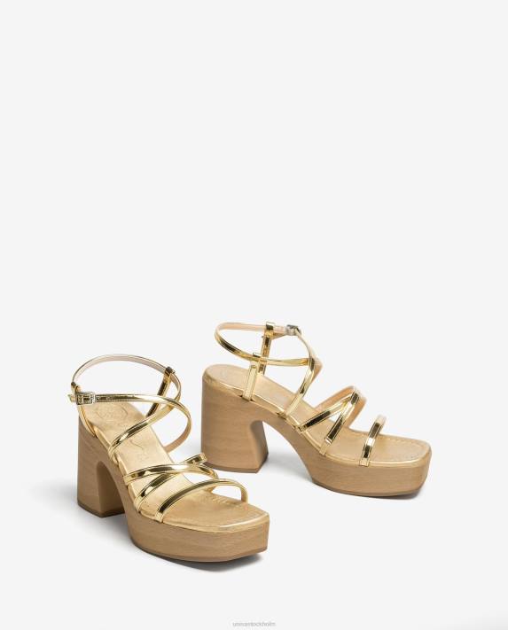 Unisa kvinnor guld sandal med blockklack och tunna remmar 06DT237