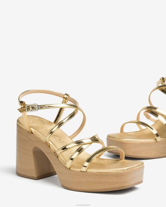 Unisa kvinnor guld sandal med blockklack och tunna remmar 06DT237