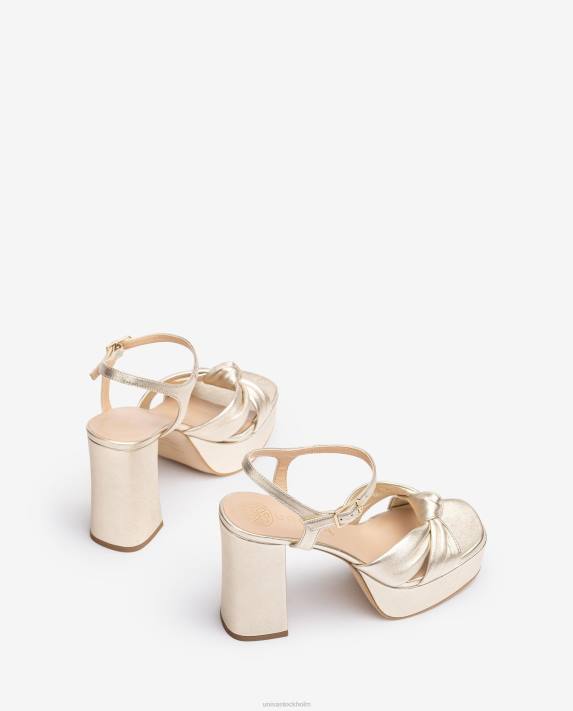 Unisa kvinnor guld sandal med fyrkantig tå med knut framtill 06DT50