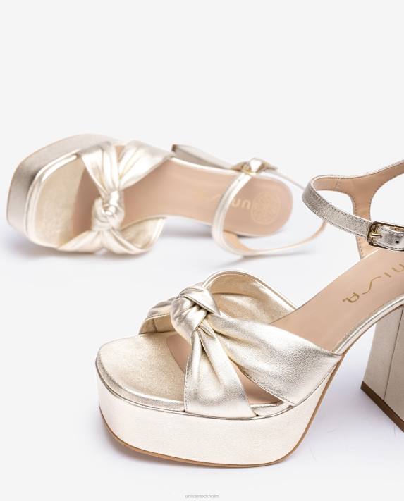 Unisa kvinnor guld sandal med fyrkantig tå med knut framtill 06DT50