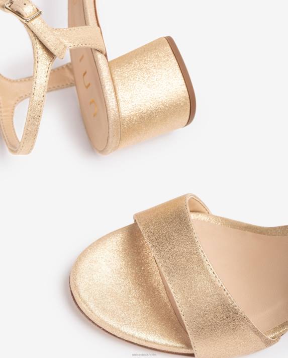 Unisa kvinnor mode mockasandaler i metalleffekt med bred klack 06DT372