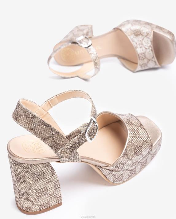 Unisa kvinnor mode sandal i glänsande tyg med bred klack 06DT225