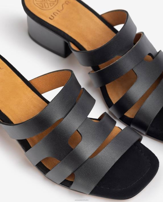 Unisa kvinnor svart bred vampsandal med dekorativa perforeringar 06DT303