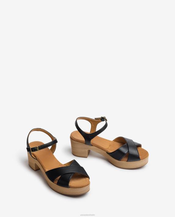 Unisa kvinnor svart medelhög klack lädersandal 06DT404