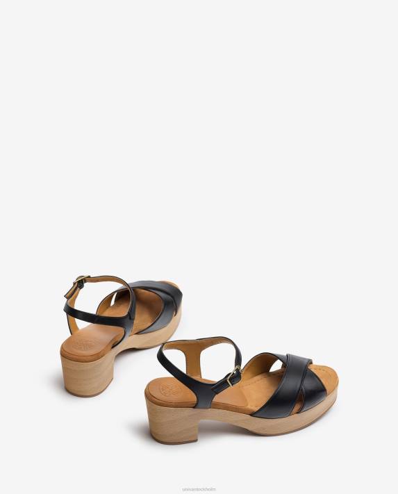 Unisa kvinnor svart medelhög klack lädersandal 06DT404