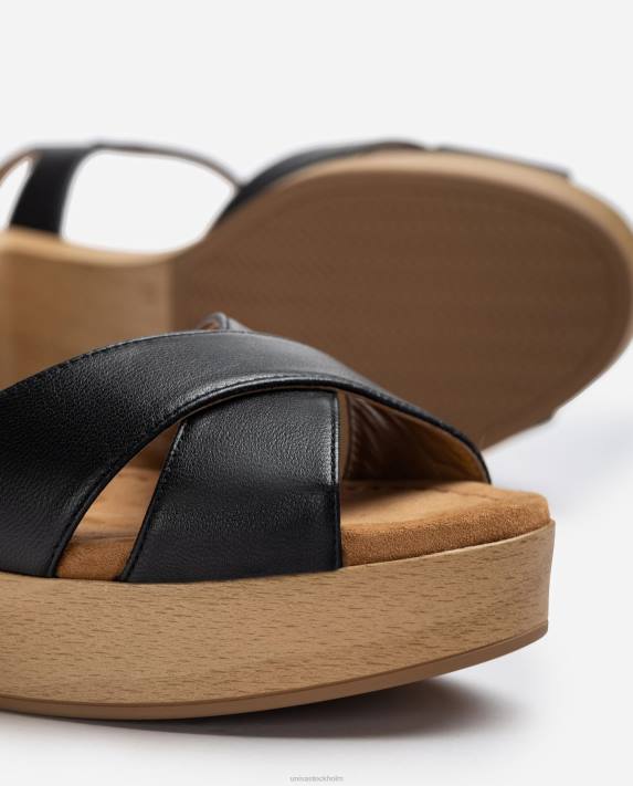 Unisa kvinnor svart medelhög klack lädersandal 06DT404