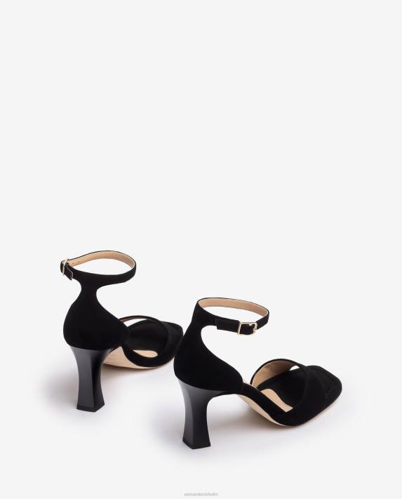 Unisa kvinnor svart mocka d\'orsay sandal med ankelband 06DT260