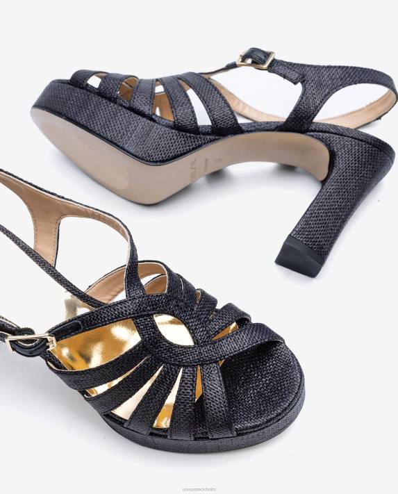 Unisa kvinnor svart sandal gjord i raffia 06DT1310