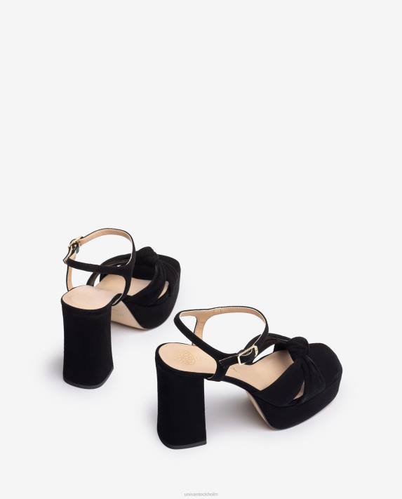 Unisa kvinnor svart sandal med fyrkantig tå med knut framtill 06DT52