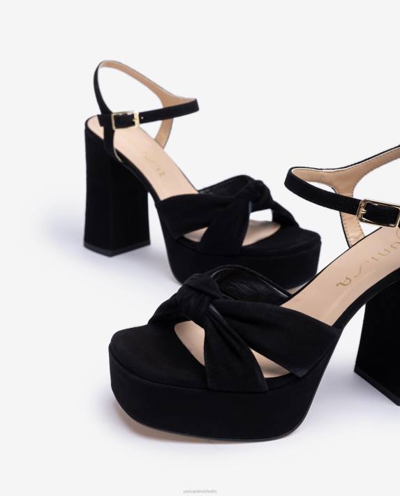 Unisa kvinnor svart sandal med fyrkantig tå med knut framtill 06DT52