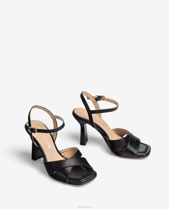 Unisa kvinnor svart sandaler med korsade läderband 06DT338