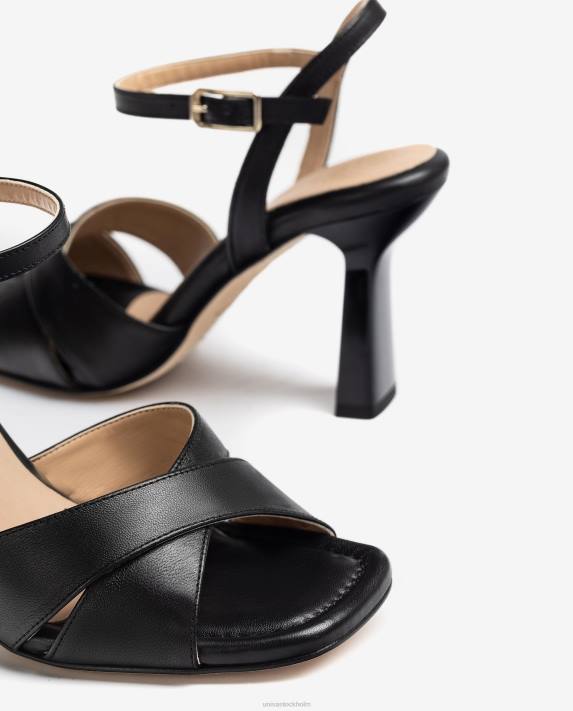 Unisa kvinnor svart sandaler med korsade läderband 06DT338