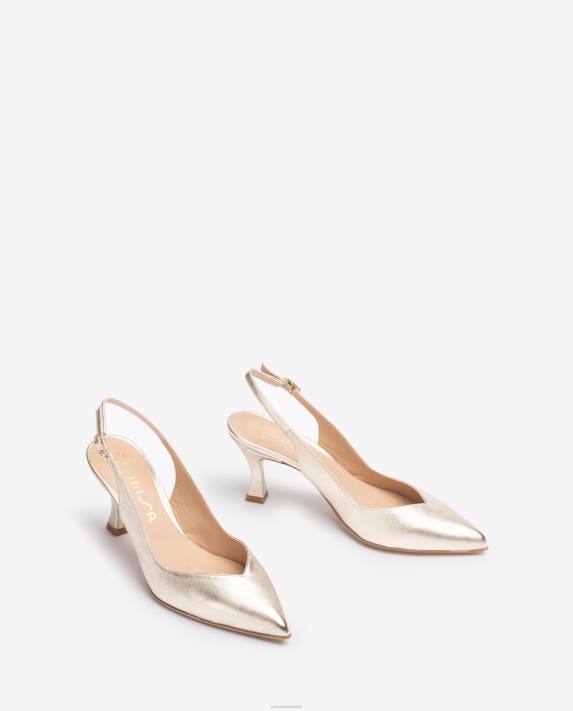 Unisa kvinnor guld d\'orsay ankelrem sling back sko med målad häl 06DT502