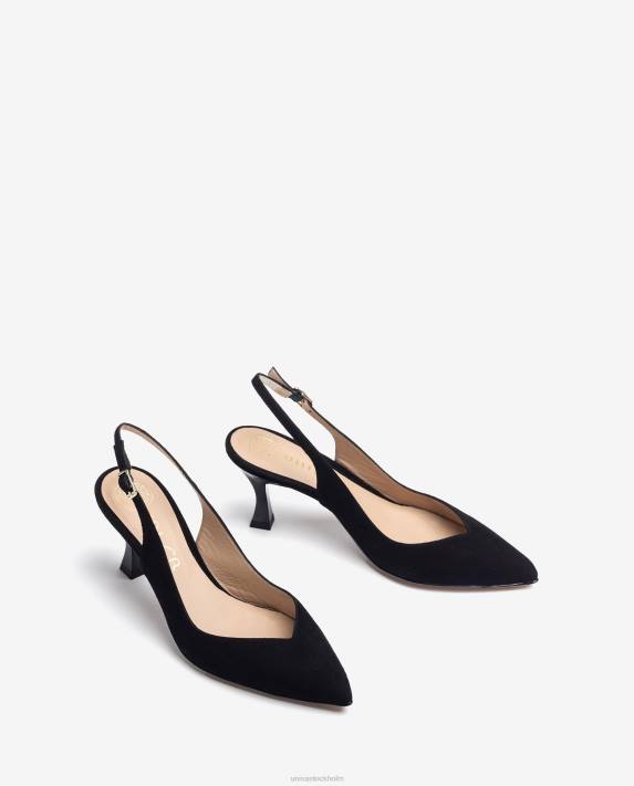 Unisa kvinnor svart d\'orsay ankelrem sling back sko med målad häl 06DT512