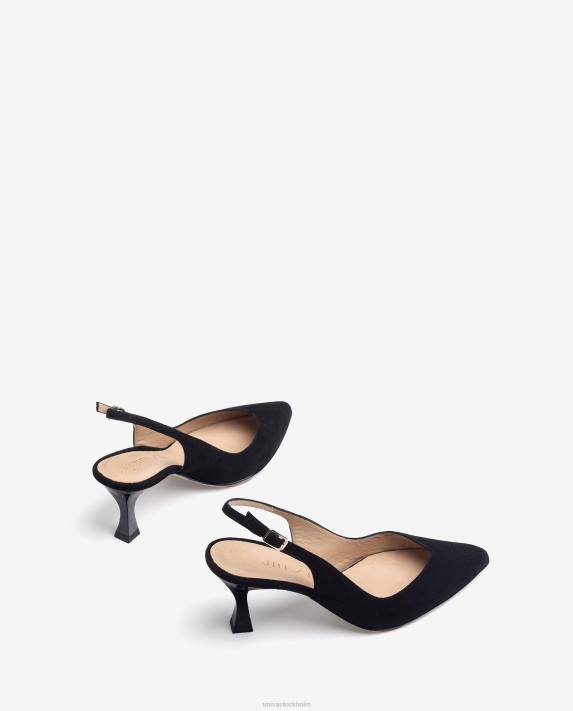 Unisa kvinnor svart d\'orsay ankelrem sling back sko med målad häl 06DT512