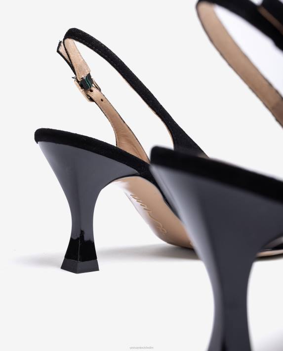 Unisa kvinnor svart d\'orsay ankelrem sling back sko med målad häl 06DT512