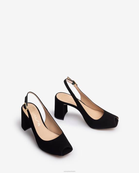 Unisa kvinnor svart fyrkantig peep toe sling tillbaka 06DT525