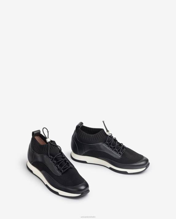 Unisa kvinnor svart matchande färg läder och tyg sneaker 06DT675