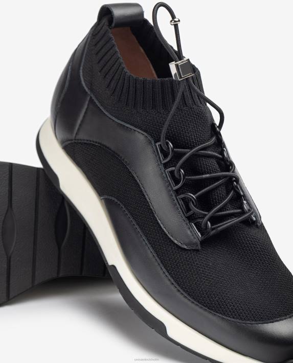Unisa kvinnor svart matchande färg läder och tyg sneaker 06DT675