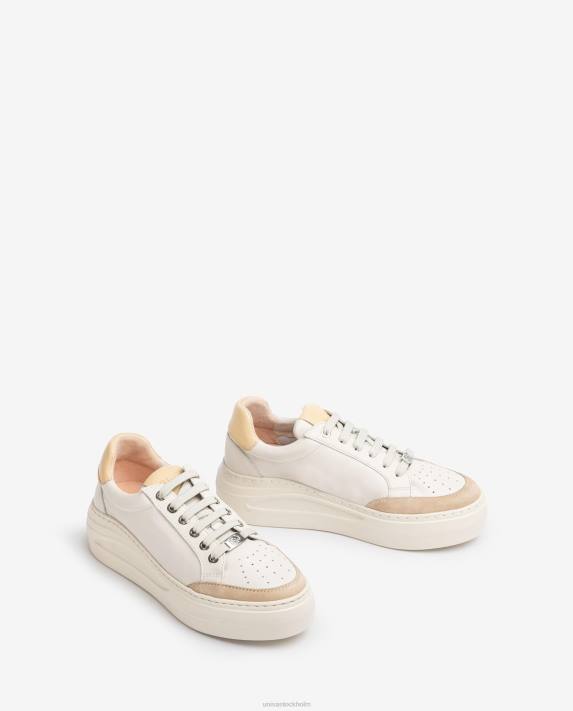 Unisa kvinnor vit sneaker i läder och mocka 06DT671