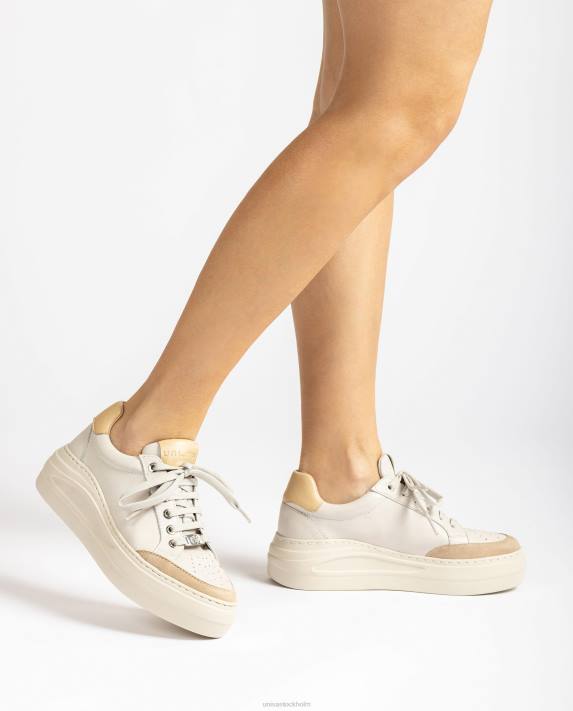 Unisa kvinnor vit sneaker i läder och mocka 06DT671