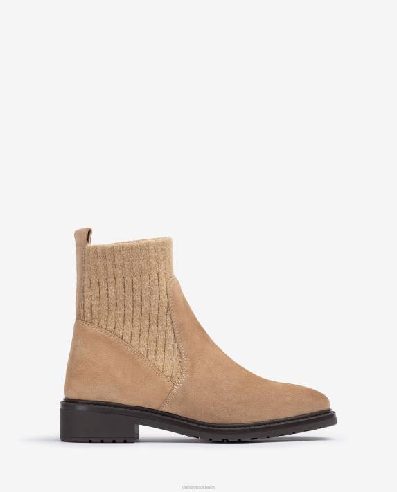 Unisa barn beige ankelboots i mocka med elastisk kvartsöverlinje 06DT891