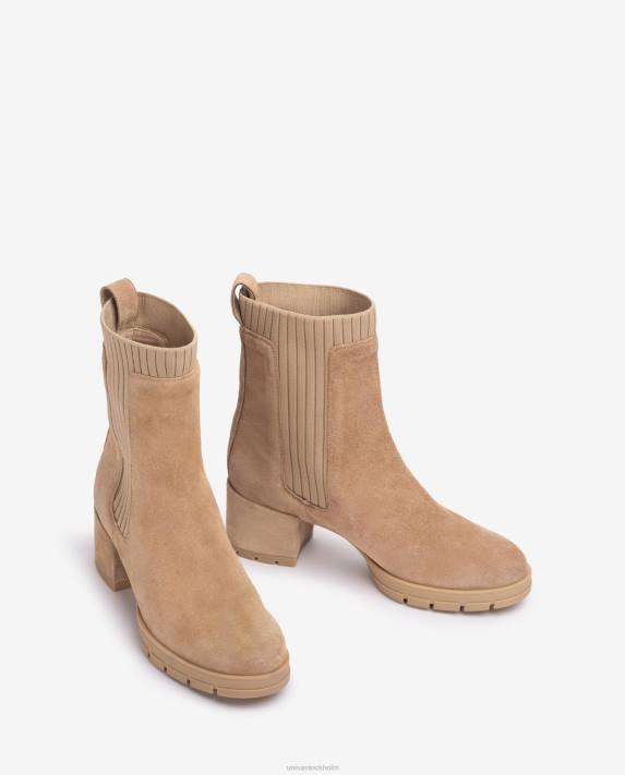 Unisa barn beige stövel i mocka med ribbad strumpa 06DT935