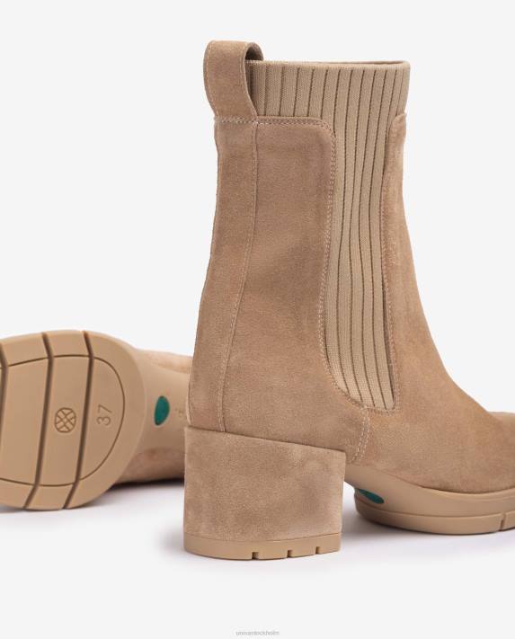 Unisa barn beige stövel i mocka med ribbad strumpa 06DT935